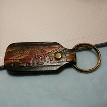 Leather Key Ring  with Race Cars Pyrography Burnt NWOT  - £7.75 GBP