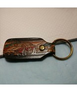 Leather Key Ring  with Race Cars Pyrography Burnt NWOT  - £7.78 GBP