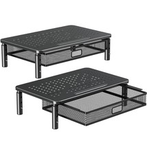 2 Pack Monitor Stand Riser With Drawer, 3 Height Adjustable With Larger Storage  - £55.93 GBP