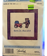 1988 Lynn Craft Cross Stitch Kit #23-79 &quot;Born in the USA&quot; Bear/Wagon  5x5 - $143.32 MXN
