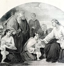 Christ Blessing Children Steel Engraving 1859 Victorian Religious Art DWY5F - £79.67 GBP
