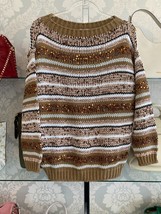 BRUNELLO CUCINELLI Sequin Accent Striped Knit Sweater Sz L $2250 - $593.90