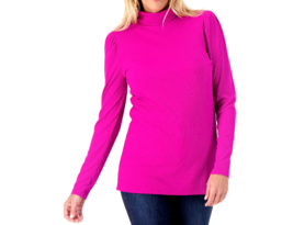 Studio Park &amp; Shawn Killinger Rib Knit Puff Sleeve Turtleneck- Cosmo Pink, 1X - £19.21 GBP