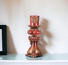 16&quot; Tall Red and Brown Faux Marble Candle Holder with Candle - $348.80