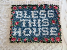 COMPLETED Crafted BLESS THIS HOUSE LATCH HOOK PILLOW or WALL HANGING - 2... - $27.10 CAD