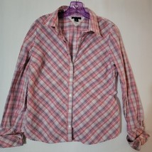 Tommy Hilfiger Womens Shirt  Button Up Size Large Pink Purple &amp; White Plaid - £9.97 GBP