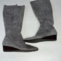 Cole Haan Tali Luxe Gray Suede Tall Wood Wedge Heel Boots Size 9 NWT - $98.01