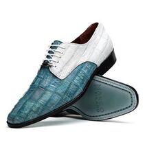 Pissa Genuine Caiman Lizard Patchwork Derby Shoes Aqua/White image 3