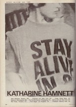 1985 Katharine Hamnett Stay Alive in &#39;85 Black &amp; White Vintage Print Ad 1980s - $10.42