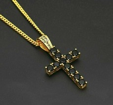 14K Yellow Gold Over 2.00Ct Round Simulated Black Diamond Cross Jesus Pendant - £77.44 GBP