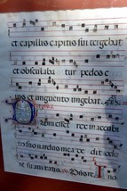 Vellum Latin Medieval Illuminated Music Sheet Gregorian chant - $556.56