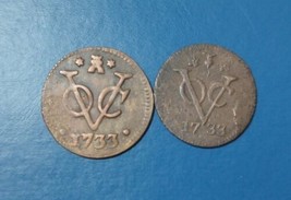 2 Pcs Dutch Colonial Voc Duit 1733 Different Type New York Penny Coin_c43 - £14.54 GBP