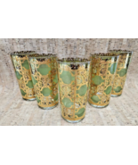 Vintage Culver 22K Gold Green Frosted Highball Glasses Set Mid Century B... - €149,34 EUR