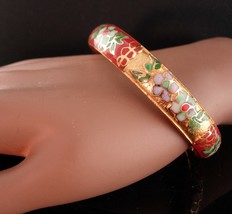 Vintage hinged bracelet - Chinese cloisonné oriental Flower Blossom - Oriental r - £75.76 GBP