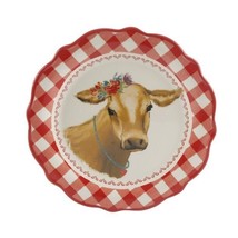 Four (4) Pioneer Woman ~ Red &amp; White Gingham w/Cow Pattern ~ 8.7&quot; Salad ... - £36.94 GBP