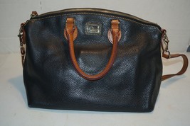 Dooney  &amp; Bourke Black Tan Pebbled Grain Leather Zip Dome Satchel/Crossb... - $128.69