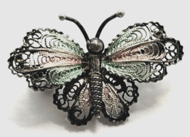 VTG Filigree Butterfly Brooch Pin Marked 800 Silver Pastel Enamel Europe... - $22.00