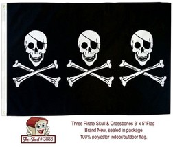 Three Pirate Skull &amp; Crossbones 3&#39; x 5&#39; Flag  - new Jolly Roger Flag - £7.81 GBP