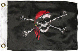 12X18 Pirate Red Hat Jolly Roger Flag Skull And Crossbones Boat Flag New - £16.11 GBP