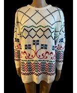 NWT Vintage 1980s Keren Women&#39;s Knit Ski Geometric Shapes Sweater Size L... - $438.22 MXN
