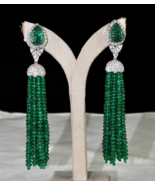 Natural Zambia Emerald White Diamond Cut 18k Gold Statement Tassel Earring - $328,628.65 MXN