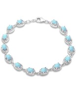 Sterling Silver Oval Cut Natural Larimar &amp; CZ Bracelet - €172,46 EUR