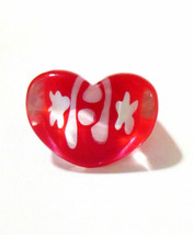 Red and White Heart Shaped Ring Clear Glass or Acrylic Lampwork Style Child Size - £6.25 GBP