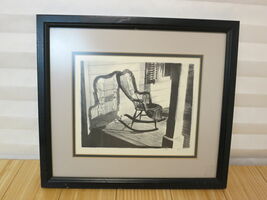 Black &amp; White Rocking Chair Porch Print Black Wood Frame 13 in x 11.5 in... - $59.49