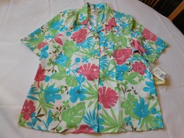 Allison Daley Women&#39;s Ladies Short Sleeve Button Up Blouse Top 6P Petite Floral - £14.08 GBP