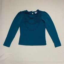 Green Ruffle Top Girl’s 8 Shirt Long Sleeve Fall Winter Appliqué Rosette... - $6.93