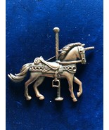 Vintage Copper Carousel Horse Unicorn Brooch Pin 2 3/4&quot; x 3 1/4&quot; MCM - $23.25 CAD