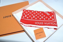 Supreme Louis Vuitton Monogramm Kopftuch Rot Mini Schal 55 CM R52 - £957.57 GBP