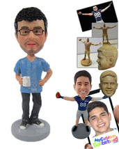 Personalized Bobblehead Cool Dude With Stylish Beard Holding A Cup In One Hand - - £72.11 GBP