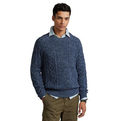 Primary image for Polo Ralph Lauren Mens Iconic Aran-Knit Cotton Cardigan Blue Marl Sweater-XL