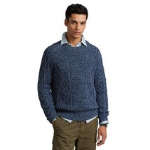 Polo Ralph Lauren Mens Iconic Aran-Knit Cotton Cardigan Blue Marl Sweate... - £78.21 GBP