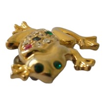 Rhinestone Frog Lapel Pin Tie Tack Brooch Toad Gold Tone Mini Shiny Estate MCM - £8.25 GBP