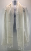 L) Women Pashmire White Fringed Tassel Viscose Acrylic Winter Scarf - $5.93