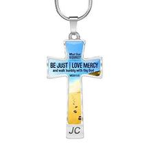 Love Mercy Bible Verse Cross Pendant Necklace Stainless Steel or 18k Gold 18-22&quot; - £30.92 GBP