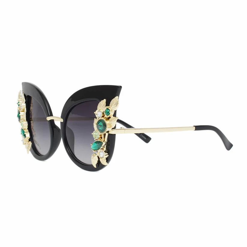 Sunglasses Vintage Green Crystal Cat Eye Eyewear - $19.50
