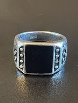 Black Obsidian S925 Antique Silver Woman Vintage Ring Size 6.5 - $14.85