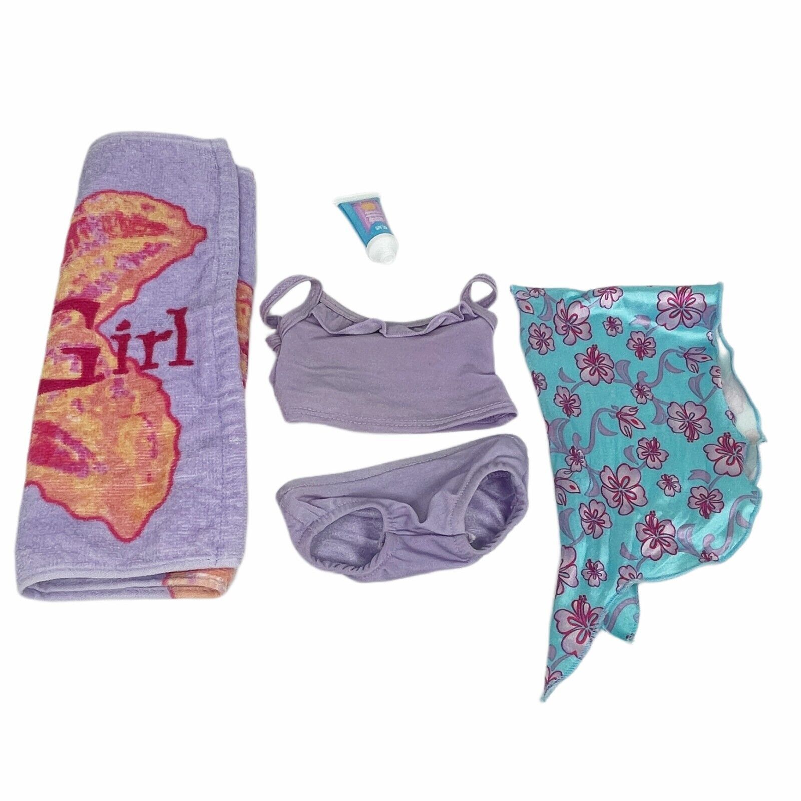 American Girl Doll Ruffled Tankini Outfit 2002 Beach Tankini Sarong Towel - $22.76