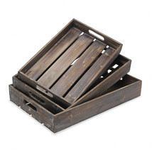 19&quot; Brown Rectangular Wood Handmade Tray With Handles - $2,198.38 MXN