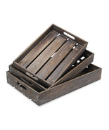 19&quot; Brown Rectangular Wood Handmade Tray With Handles - $2,198.38 MXN