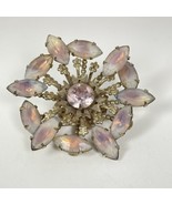 Vintage Moonglow Purple Pink Crystal Rhinestone Flower Brooch 2 1/4&quot; Uns... - $421.96 MXN