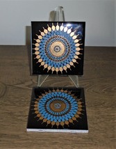 Vintage Dal Tile Monte Talavera Mexico Pottery Two Tiles 4x4 Black Gold Blue - £19.50 GBP