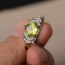 14k White Gold Over 2.40Ct Cushion Simulated Green Peridot Proposal Wedding Ring - £150.81 GBP