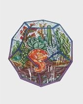 Florarium cross stitch red cat pattern pdf - round embroidery glass garden  - £7.54 GBP