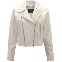 Customize White Women&#39;s Jacket With Leather Double Zipper Brando Outer Wear - $137.19