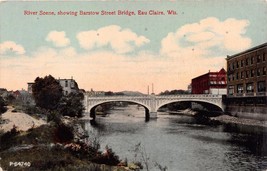Eau Claire Wisconsin River Scene~Barstow Street Bridge Postcard 1910s - £6.85 GBP