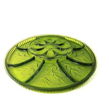 Relish Tray Deviled Egg Divided Platter Green Depression Glass 13&quot; Vintage - £60.76 GBP